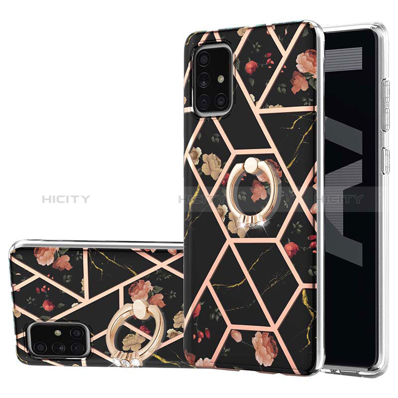 Coque Silicone Motif Fantaisie Souple Couleur Unie Etui Housse avec Support Bague Anneau Y02B pour Samsung Galaxy A71 5G Noir Plus