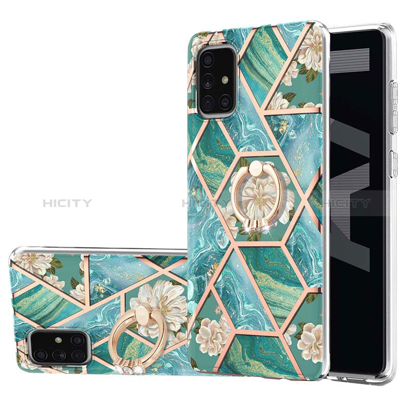 Coque Silicone Motif Fantaisie Souple Couleur Unie Etui Housse avec Support Bague Anneau Y02B pour Samsung Galaxy A71 5G Vert Plus