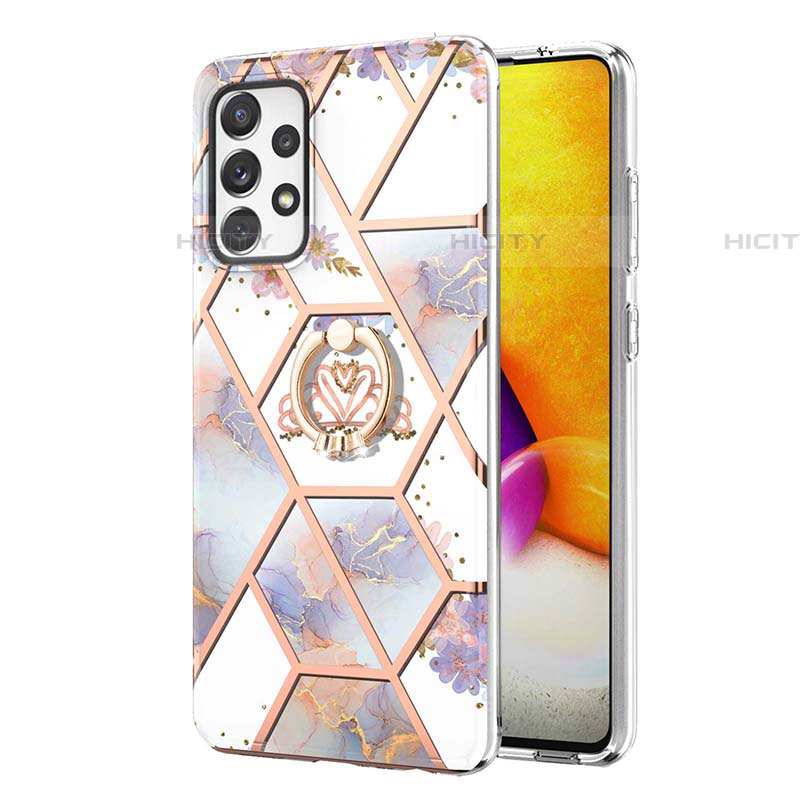 Coque Silicone Motif Fantaisie Souple Couleur Unie Etui Housse avec Support Bague Anneau Y02B pour Samsung Galaxy A72 4G Plus