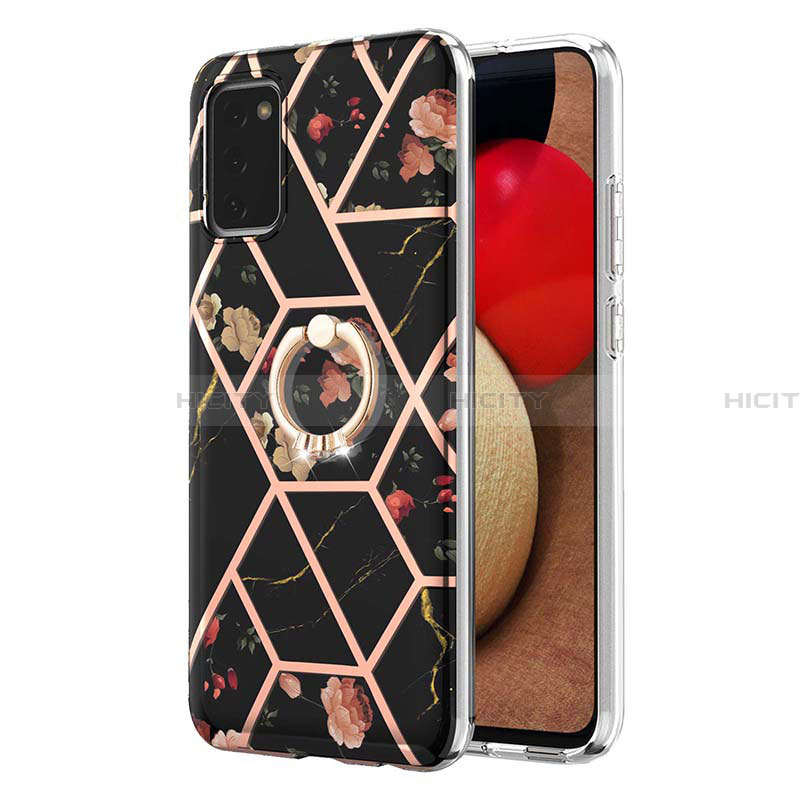 Coque Silicone Motif Fantaisie Souple Couleur Unie Etui Housse avec Support Bague Anneau Y02B pour Samsung Galaxy F02S SM-E025F Plus