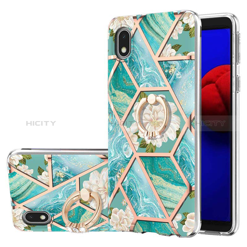 Coque Silicone Motif Fantaisie Souple Couleur Unie Etui Housse avec Support Bague Anneau Y02B pour Samsung Galaxy M01 Core Vert Plus