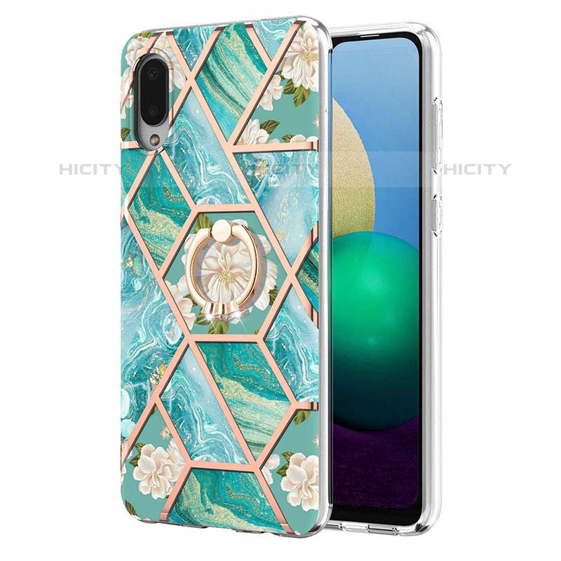 Coque Silicone Motif Fantaisie Souple Couleur Unie Etui Housse avec Support Bague Anneau Y02B pour Samsung Galaxy M02 Plus