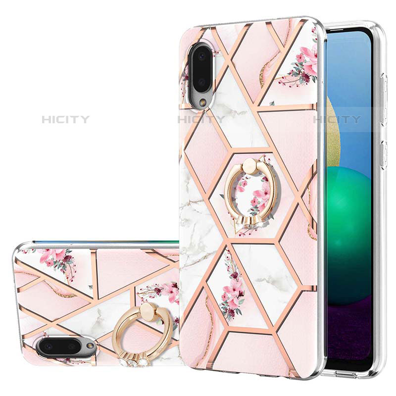 Coque Silicone Motif Fantaisie Souple Couleur Unie Etui Housse avec Support Bague Anneau Y02B pour Samsung Galaxy M02 Rose Plus