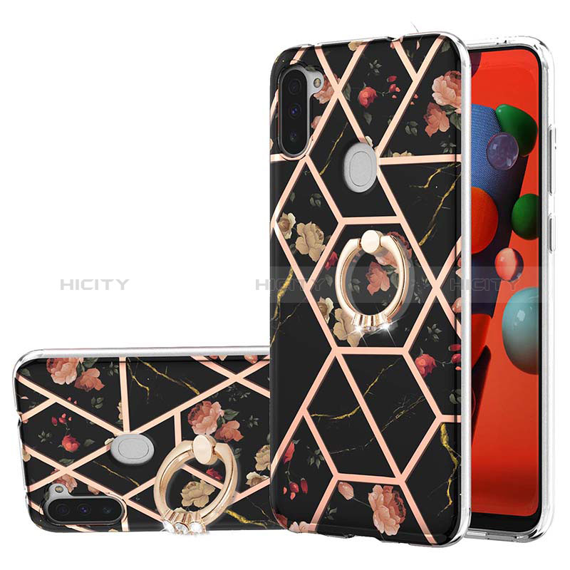 Coque Silicone Motif Fantaisie Souple Couleur Unie Etui Housse avec Support Bague Anneau Y02B pour Samsung Galaxy M11 Noir Plus