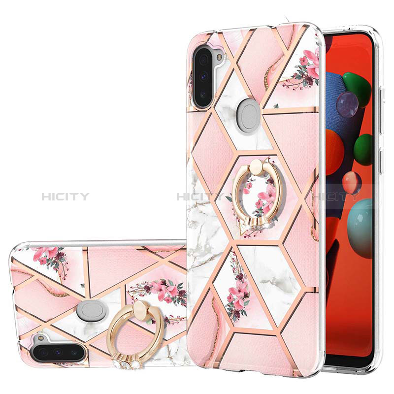 Coque Silicone Motif Fantaisie Souple Couleur Unie Etui Housse avec Support Bague Anneau Y02B pour Samsung Galaxy M11 Rose Plus