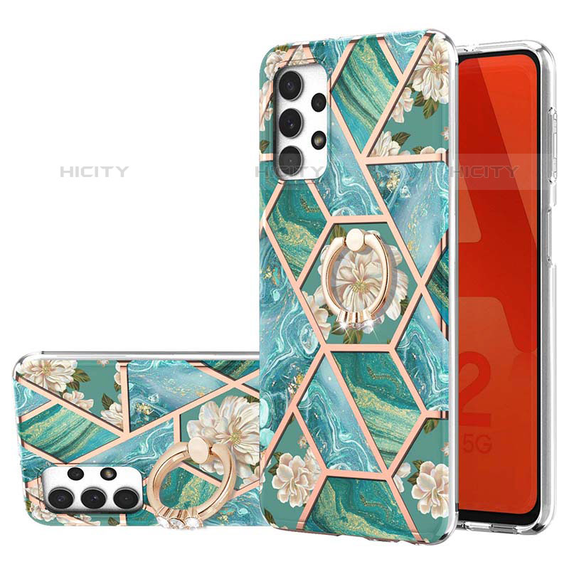 Coque Silicone Motif Fantaisie Souple Couleur Unie Etui Housse avec Support Bague Anneau Y02B pour Samsung Galaxy M32 5G Vert Plus