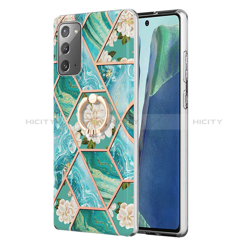 Coque Silicone Motif Fantaisie Souple Couleur Unie Etui Housse avec Support Bague Anneau Y02B pour Samsung Galaxy Note 20 5G Vert Plus