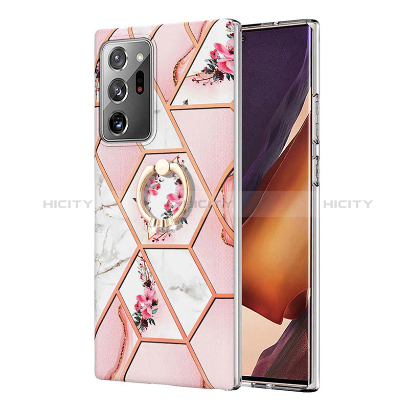 Coque Silicone Motif Fantaisie Souple Couleur Unie Etui Housse avec Support Bague Anneau Y02B pour Samsung Galaxy Note 20 Ultra 5G Rose Plus