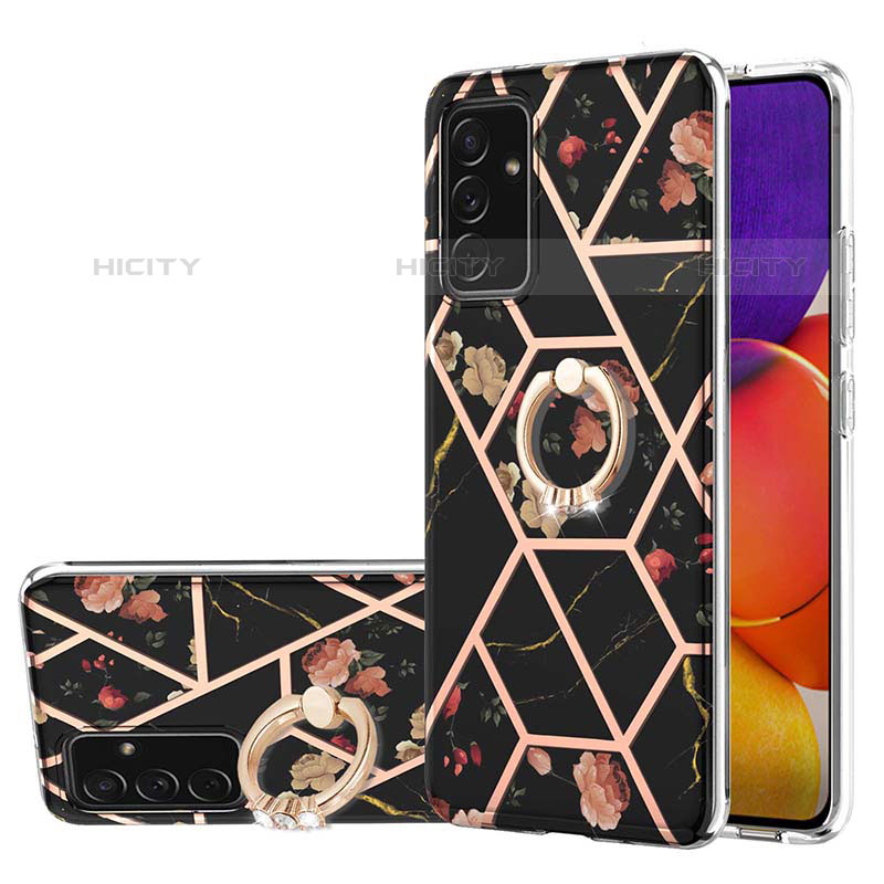 Coque Silicone Motif Fantaisie Souple Couleur Unie Etui Housse avec Support Bague Anneau Y02B pour Samsung Galaxy Quantum2 5G Noir Plus