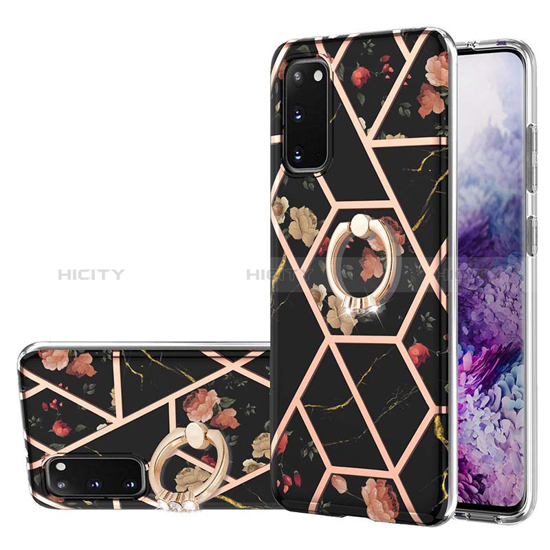 Coque Silicone Motif Fantaisie Souple Couleur Unie Etui Housse avec Support Bague Anneau Y02B pour Samsung Galaxy S20 5G Noir Plus