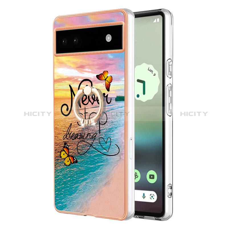 Coque Silicone Motif Fantaisie Souple Couleur Unie Etui Housse avec Support Bague Anneau Y03B pour Google Pixel 6a 5G Mixte Plus