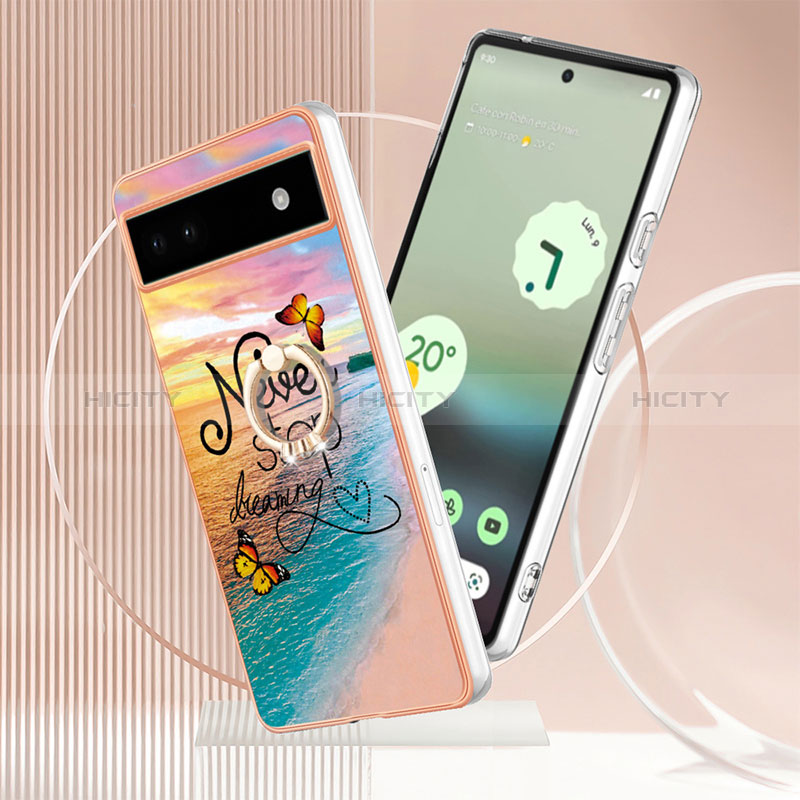 Coque Silicone Motif Fantaisie Souple Couleur Unie Etui Housse avec Support Bague Anneau Y03B pour Google Pixel 6a 5G Plus