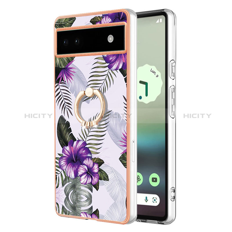 Coque Silicone Motif Fantaisie Souple Couleur Unie Etui Housse avec Support Bague Anneau Y03B pour Google Pixel 6a 5G Plus