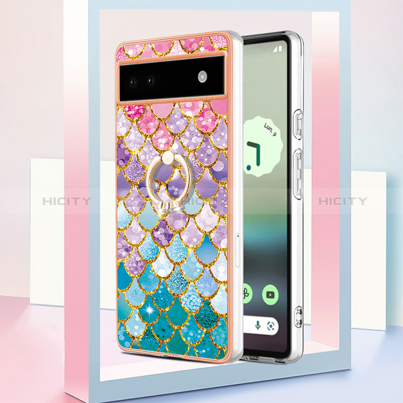 Coque Silicone Motif Fantaisie Souple Couleur Unie Etui Housse avec Support Bague Anneau Y03B pour Google Pixel 6a 5G Plus