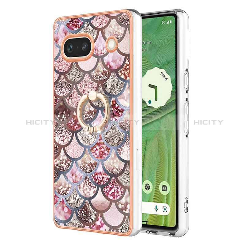 Coque Silicone Motif Fantaisie Souple Couleur Unie Etui Housse avec Support Bague Anneau Y03B pour Google Pixel 7a 5G Marron Plus