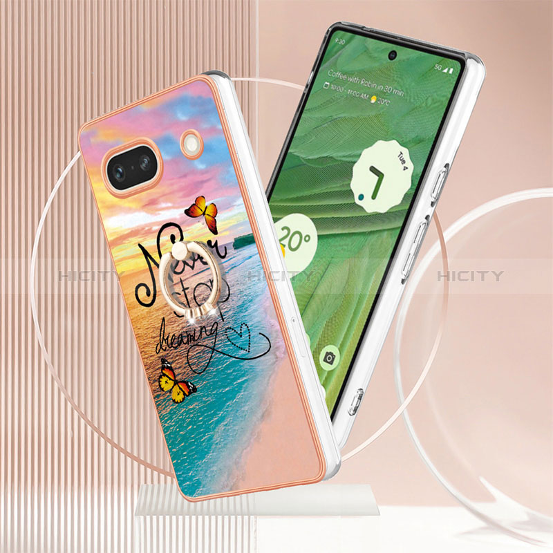 Coque Silicone Motif Fantaisie Souple Couleur Unie Etui Housse avec Support Bague Anneau Y03B pour Google Pixel 7a 5G Plus