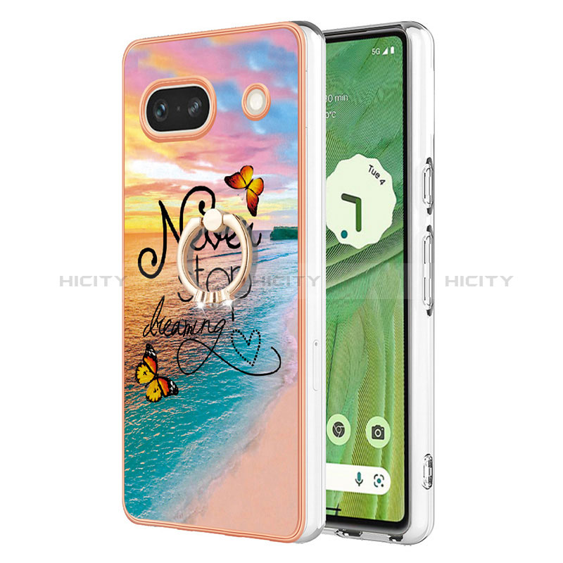 Coque Silicone Motif Fantaisie Souple Couleur Unie Etui Housse avec Support Bague Anneau Y03B pour Google Pixel 7a 5G Plus