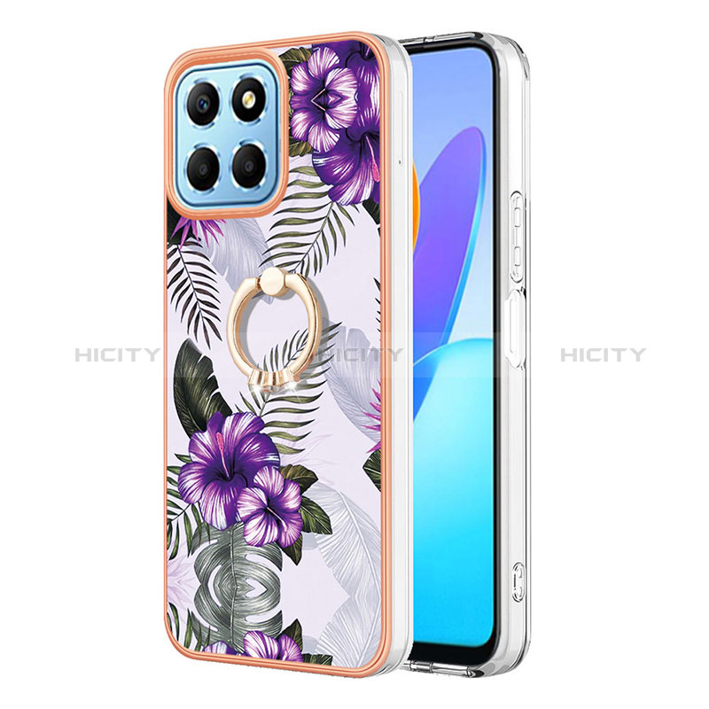 Coque Silicone Motif Fantaisie Souple Couleur Unie Etui Housse avec Support Bague Anneau Y03B pour Huawei Honor 70 Lite 5G Violet Plus