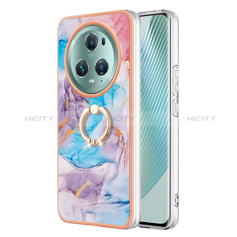 Coque Silicone Motif Fantaisie Souple Couleur Unie Etui Housse avec Support Bague Anneau Y03B pour Huawei Honor Magic5 Pro 5G Bleu Plus