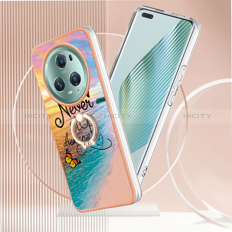 Coque Silicone Motif Fantaisie Souple Couleur Unie Etui Housse avec Support Bague Anneau Y03B pour Huawei Honor Magic5 Pro 5G Plus