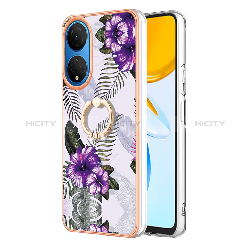 Coque Silicone Motif Fantaisie Souple Couleur Unie Etui Housse avec Support Bague Anneau Y03B pour Huawei Honor X7 Violet Plus