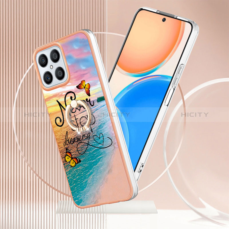 Coque Silicone Motif Fantaisie Souple Couleur Unie Etui Housse avec Support Bague Anneau Y03B pour Huawei Honor X8 4G Plus