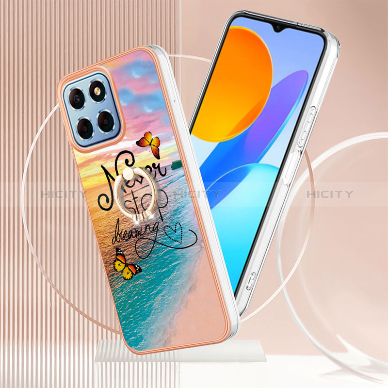 Coque Silicone Motif Fantaisie Souple Couleur Unie Etui Housse avec Support Bague Anneau Y03B pour Huawei Honor X8 5G Plus