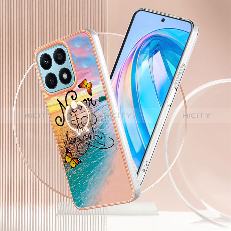 Coque Silicone Motif Fantaisie Souple Couleur Unie Etui Housse avec Support Bague Anneau Y03B pour Huawei Honor X8a 4G Plus