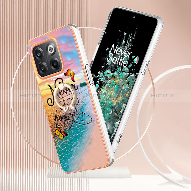 Coque Silicone Motif Fantaisie Souple Couleur Unie Etui Housse avec Support Bague Anneau Y03B pour OnePlus 10T 5G Plus