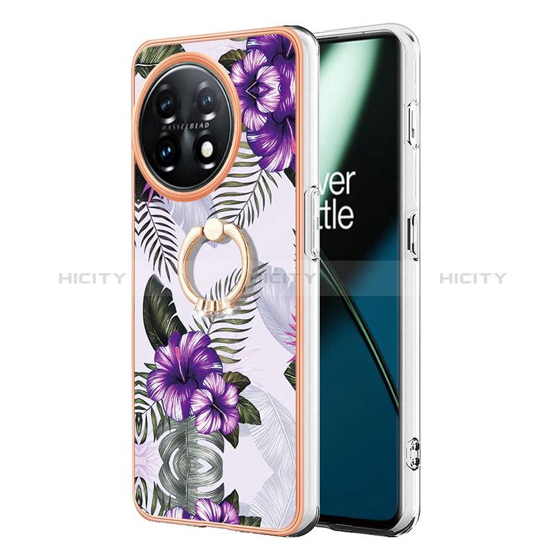 Coque Silicone Motif Fantaisie Souple Couleur Unie Etui Housse avec Support Bague Anneau Y03B pour OnePlus 11 5G Violet Plus