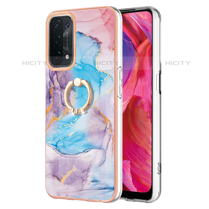 Coque Silicone Motif Fantaisie Souple Couleur Unie Etui Housse avec Support Bague Anneau Y03B pour OnePlus Nord N200 5G Bleu Plus