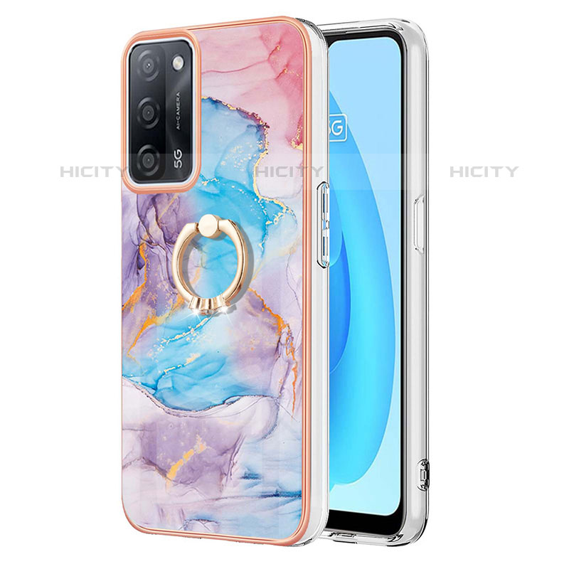 Coque Silicone Motif Fantaisie Souple Couleur Unie Etui Housse avec Support Bague Anneau Y03B pour Oppo A53s 5G Bleu Plus