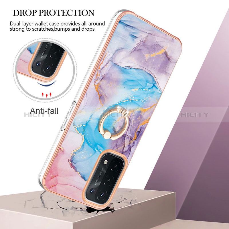 Coque Silicone Motif Fantaisie Souple Couleur Unie Etui Housse avec Support Bague Anneau Y03B pour Oppo A54 5G Plus