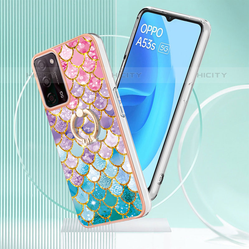 Coque Silicone Motif Fantaisie Souple Couleur Unie Etui Housse avec Support Bague Anneau Y03B pour Oppo A55 5G Plus