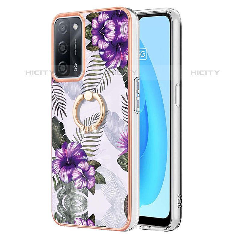 Coque Silicone Motif Fantaisie Souple Couleur Unie Etui Housse avec Support Bague Anneau Y03B pour Oppo A55 5G Violet Plus