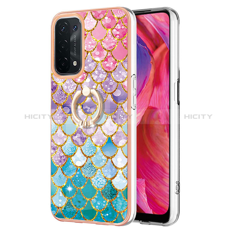 Coque Silicone Motif Fantaisie Souple Couleur Unie Etui Housse avec Support Bague Anneau Y03B pour Oppo A74 5G Colorful Plus