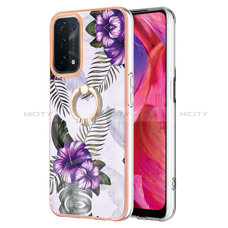 Coque Silicone Motif Fantaisie Souple Couleur Unie Etui Housse avec Support Bague Anneau Y03B pour Oppo A74 5G Violet Plus