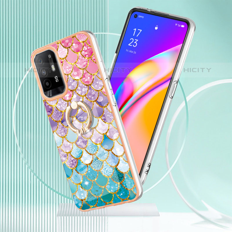 Coque Silicone Motif Fantaisie Souple Couleur Unie Etui Housse avec Support Bague Anneau Y03B pour Oppo A95 5G Plus