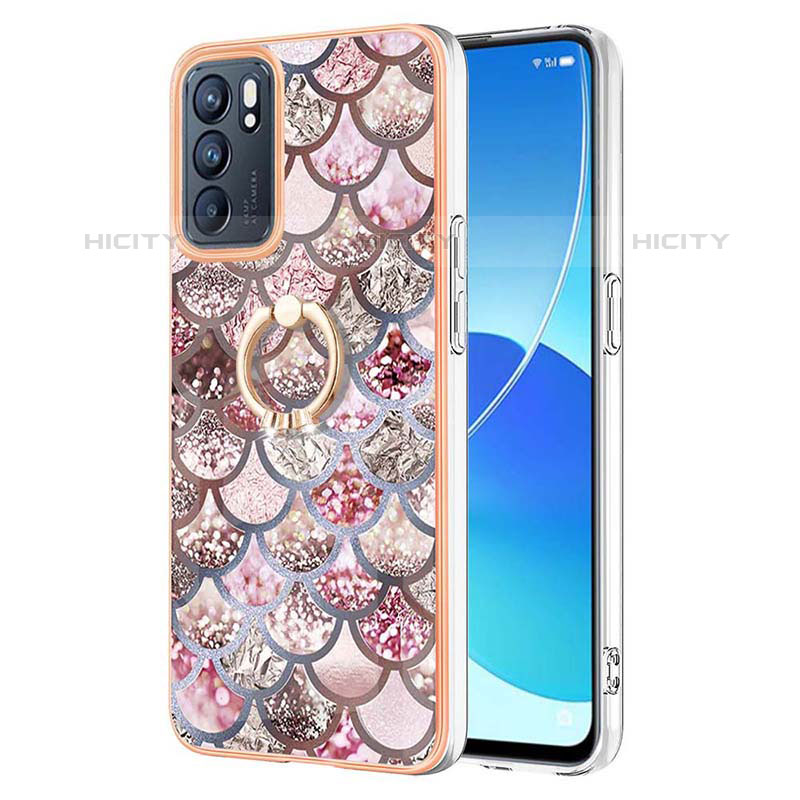 Coque Silicone Motif Fantaisie Souple Couleur Unie Etui Housse avec Support Bague Anneau Y03B pour Oppo Reno6 5G Marron Plus