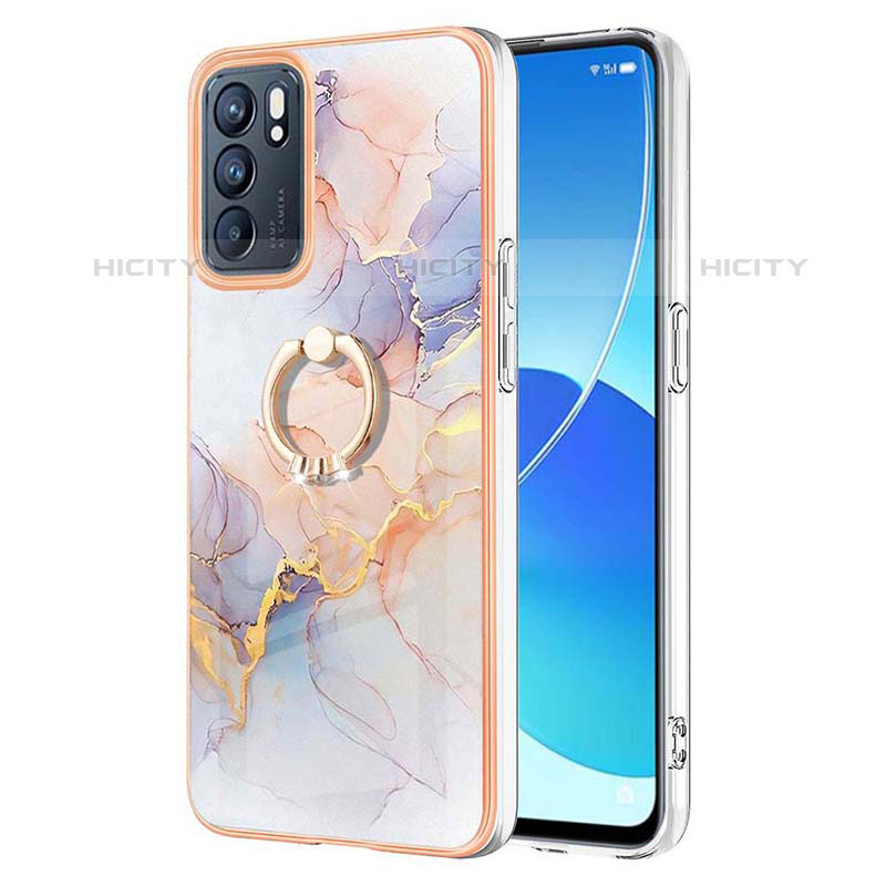 Coque Silicone Motif Fantaisie Souple Couleur Unie Etui Housse avec Support Bague Anneau Y03B pour Oppo Reno6 5G Violet Clair Plus