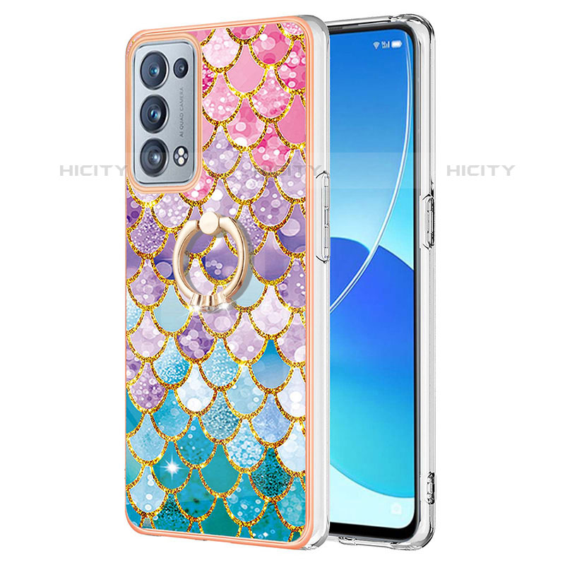 Coque Silicone Motif Fantaisie Souple Couleur Unie Etui Housse avec Support Bague Anneau Y03B pour Oppo Reno6 Pro+ Plus 5G Colorful Plus