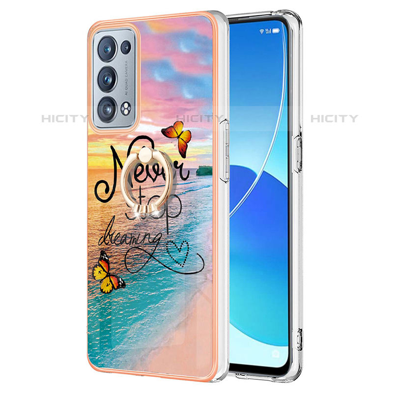 Coque Silicone Motif Fantaisie Souple Couleur Unie Etui Housse avec Support Bague Anneau Y03B pour Oppo Reno6 Pro+ Plus 5G Mixte Plus