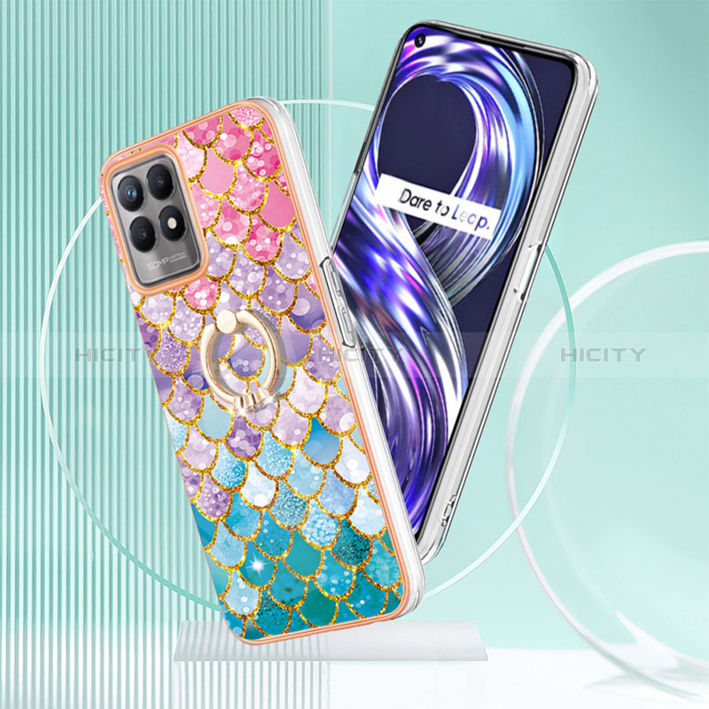 Coque Silicone Motif Fantaisie Souple Couleur Unie Etui Housse avec Support Bague Anneau Y03B pour Realme 8i Plus