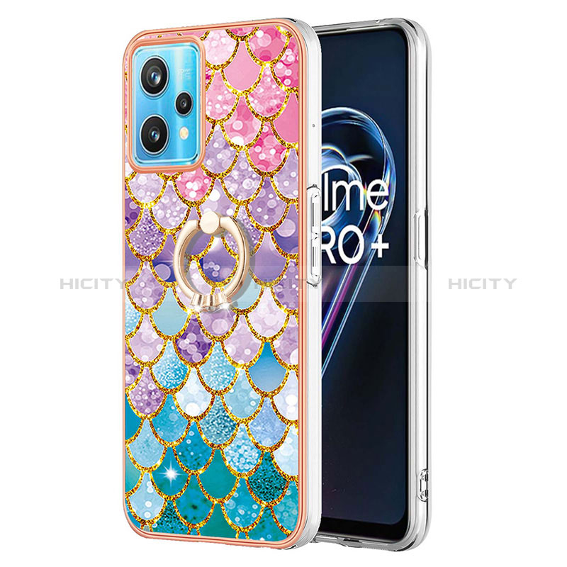 Coque Silicone Motif Fantaisie Souple Couleur Unie Etui Housse avec Support Bague Anneau Y03B pour Realme 9 4G Colorful Plus