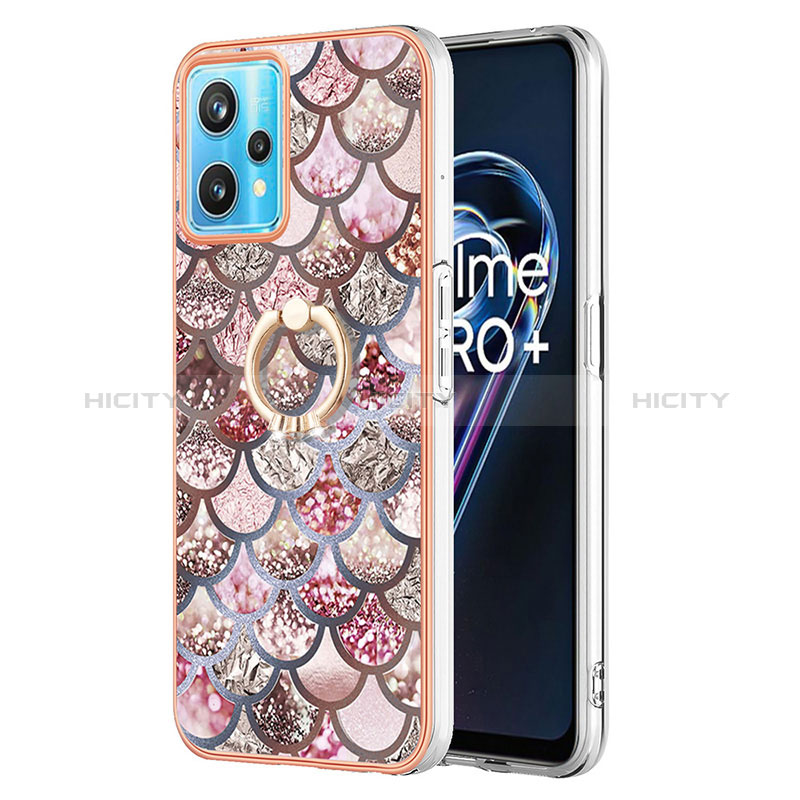 Coque Silicone Motif Fantaisie Souple Couleur Unie Etui Housse avec Support Bague Anneau Y03B pour Realme 9 4G Marron Plus