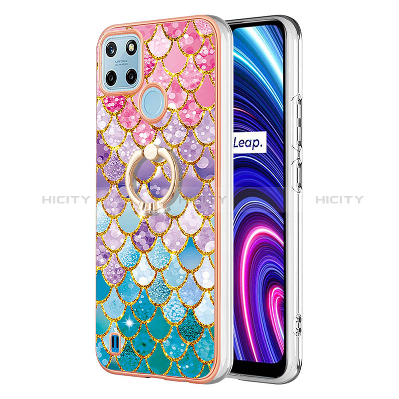 Coque Silicone Motif Fantaisie Souple Couleur Unie Etui Housse avec Support Bague Anneau Y03B pour Realme C21Y Plus