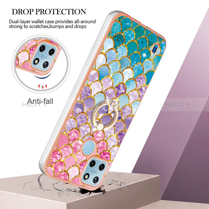 Coque Silicone Motif Fantaisie Souple Couleur Unie Etui Housse avec Support Bague Anneau Y03B pour Realme C21Y Plus