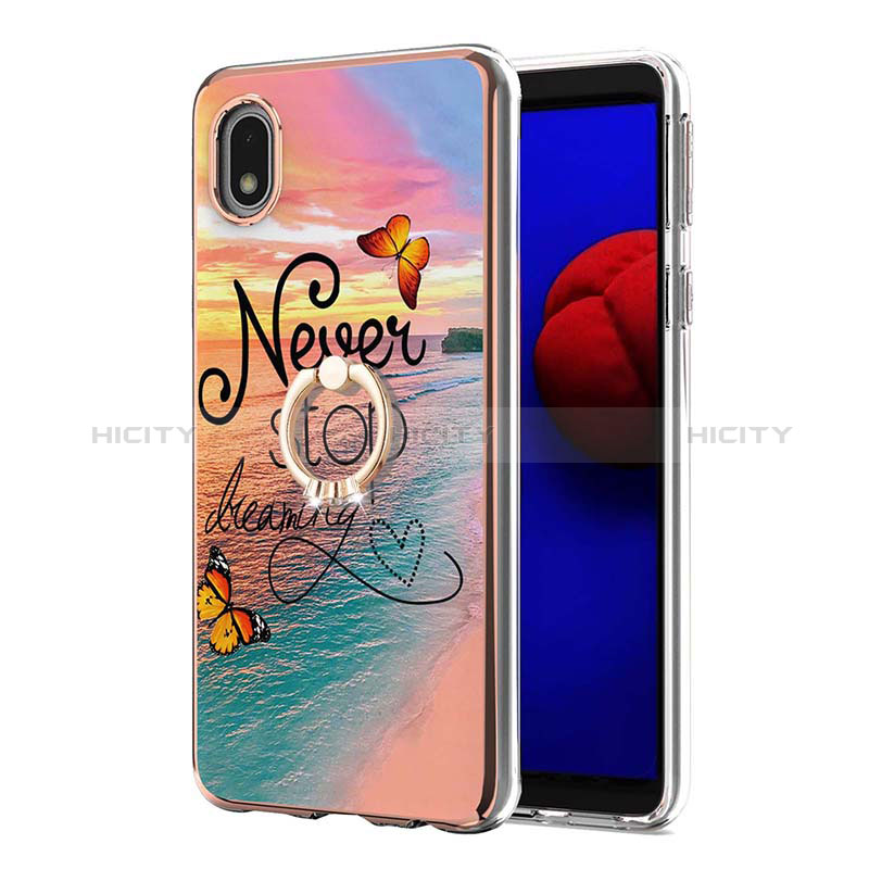 Coque Silicone Motif Fantaisie Souple Couleur Unie Etui Housse avec Support Bague Anneau Y03B pour Samsung Galaxy A01 Core Plus