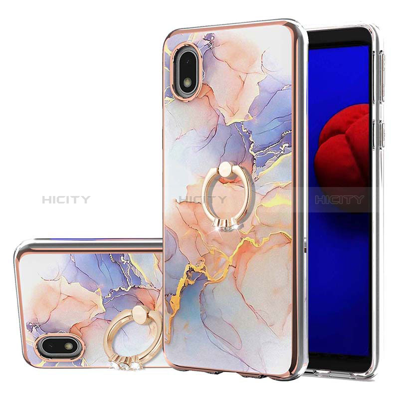 Coque Silicone Motif Fantaisie Souple Couleur Unie Etui Housse avec Support Bague Anneau Y03B pour Samsung Galaxy A01 Core Violet Clair Plus