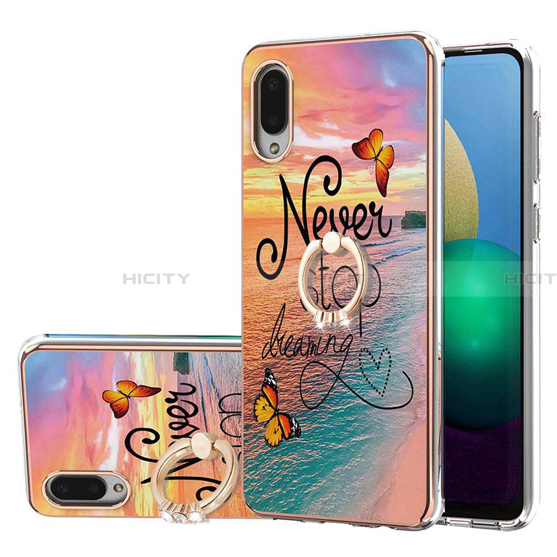 Coque Silicone Motif Fantaisie Souple Couleur Unie Etui Housse avec Support Bague Anneau Y03B pour Samsung Galaxy A02 Mixte Plus